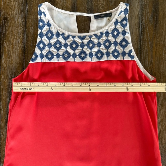 THML Women’s Orange Red Keyhole Halter Blue Embroidered Shift Dress Size M - Picture 7 of 11